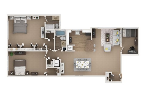 Floor plan for 2 beds, 2 baths, 1400 sqft